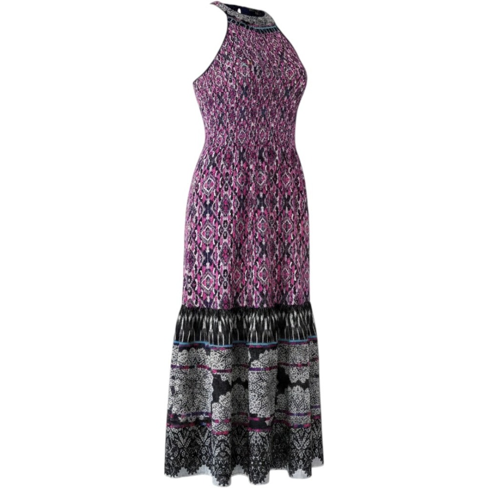 Express Womens Purple Pink Geometric Ikat Halter Neck Tiered Maxi Dress XS